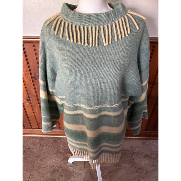 Vintage Lapp-Lander Sweater S/M 40 Blue Cream 100% Wool Nordic Fringe Norway - Picture 9 of 10